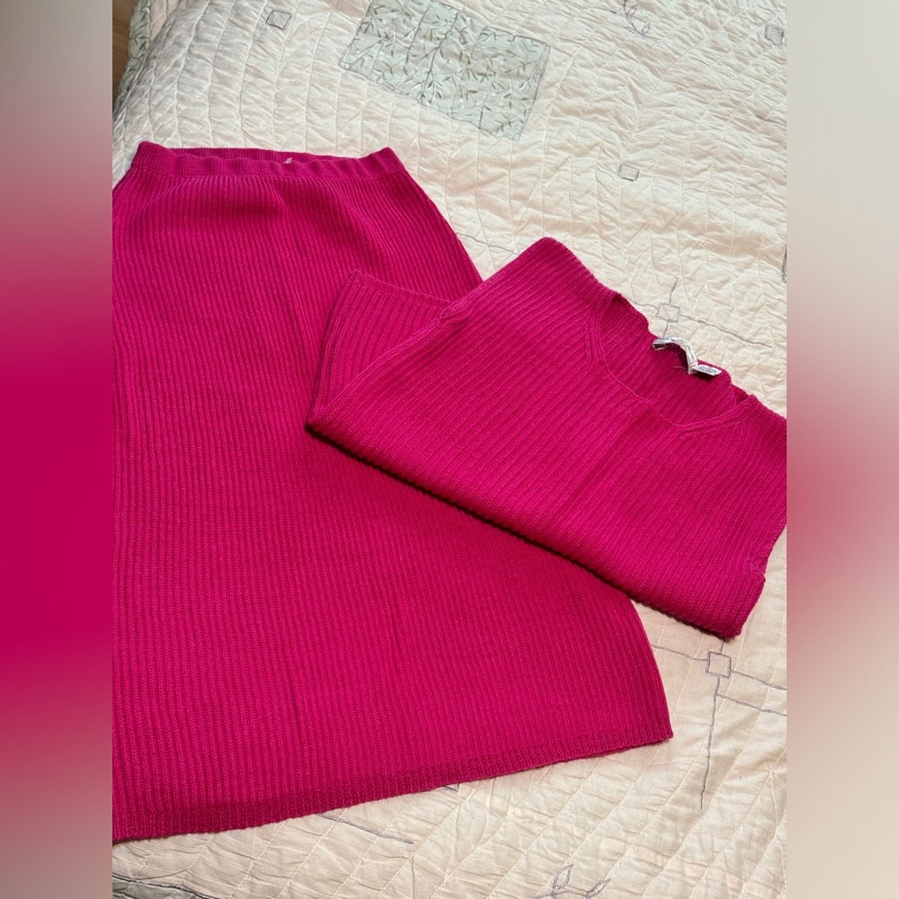 Ramie and Cotton blend/ Vibrant Pink Midi Skirt set of 2